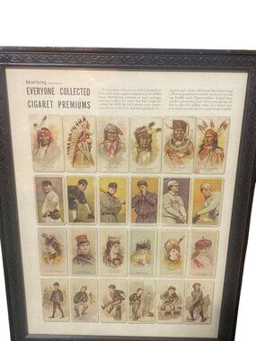 Framed Vintage Cigarette Premium Card Collection Display With Historical Illustr